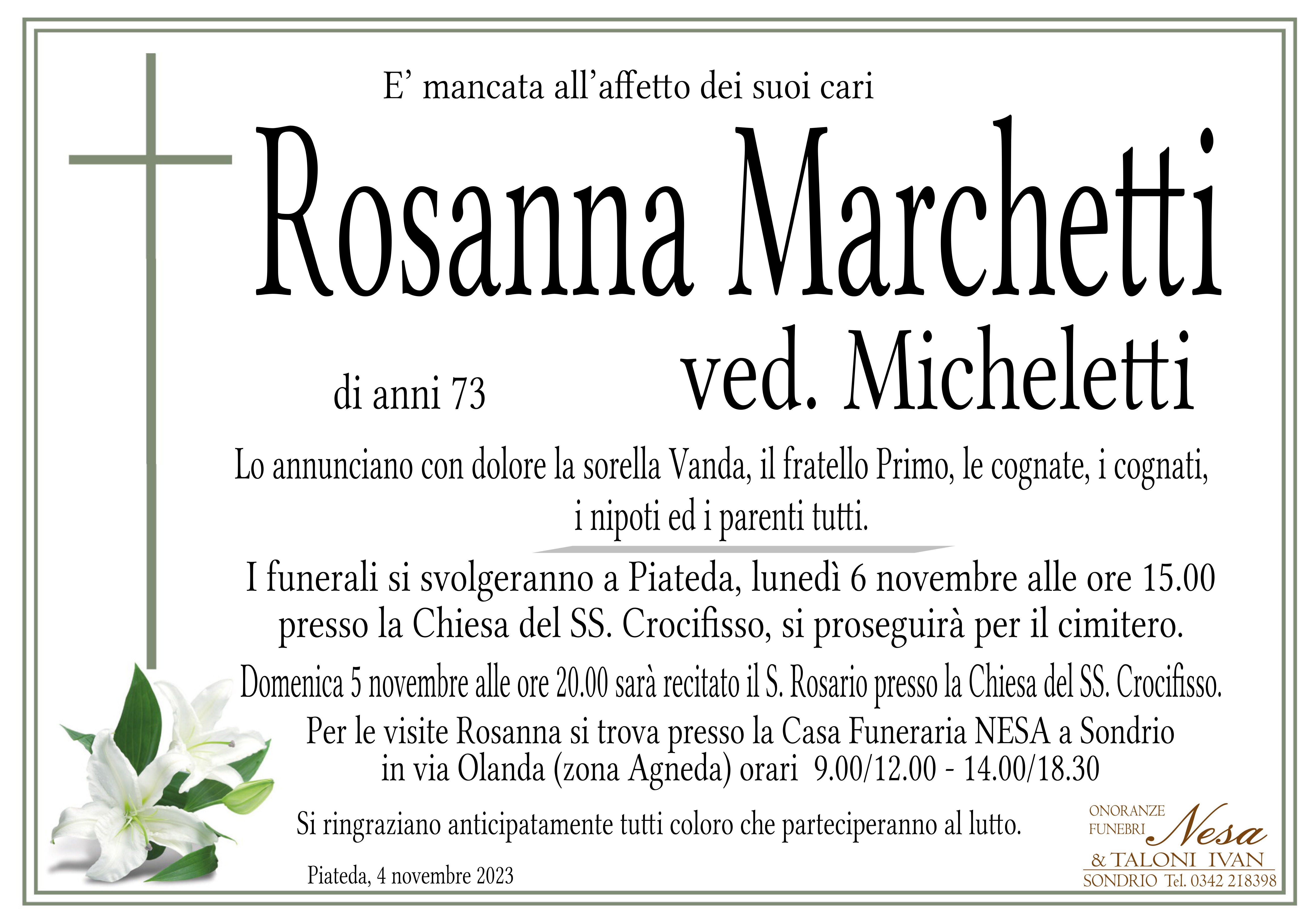 Necrologio Rosanna Marchetti ved. Micheletti